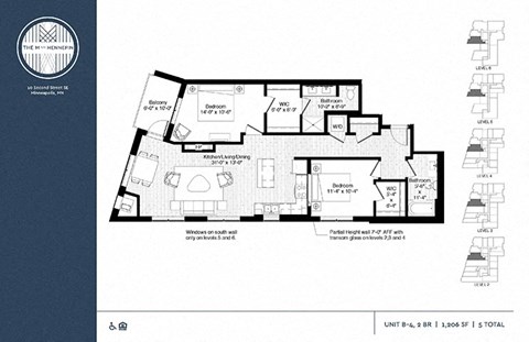 Floor plan for 2 beds, 2 baths, 1206 sqft